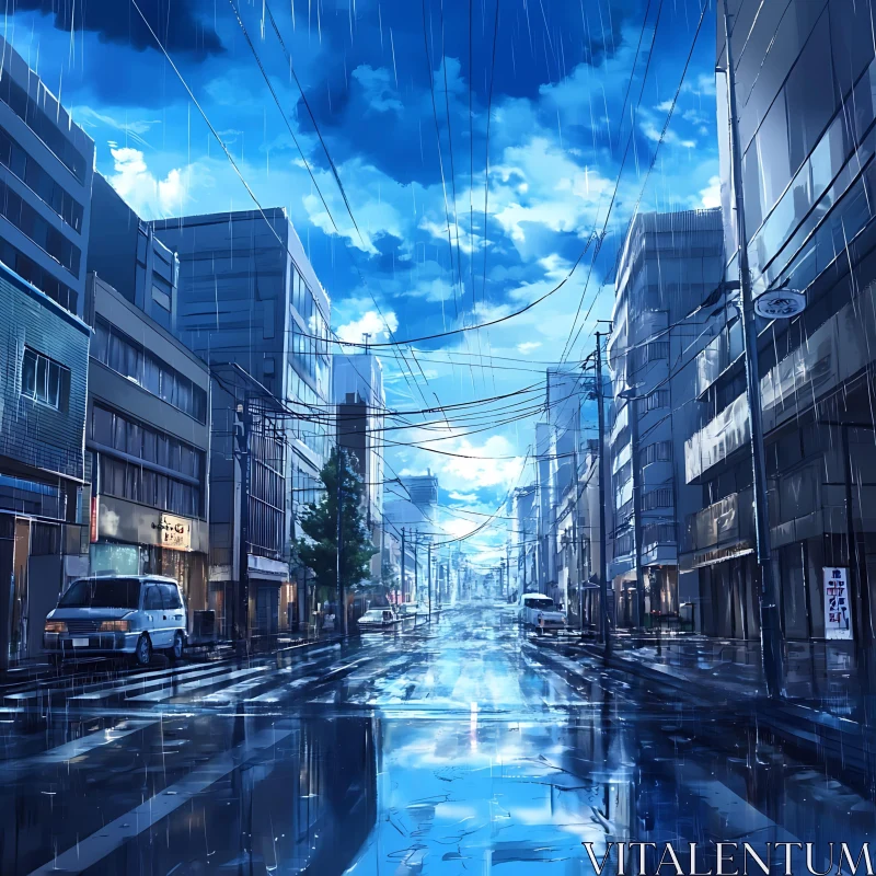 Serene Rainy Day on a City Street AI Image