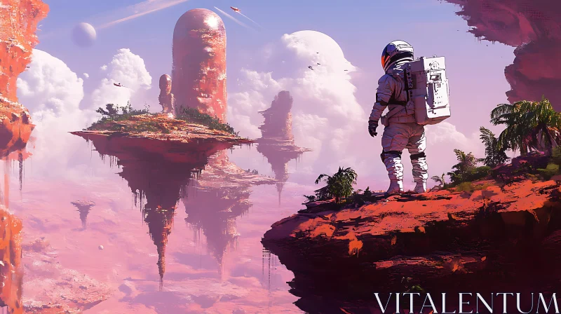 Futuristic Floating Islands with Astronaut AI Image