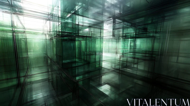 AI ART Maze of Green-Tinted Glass Structures