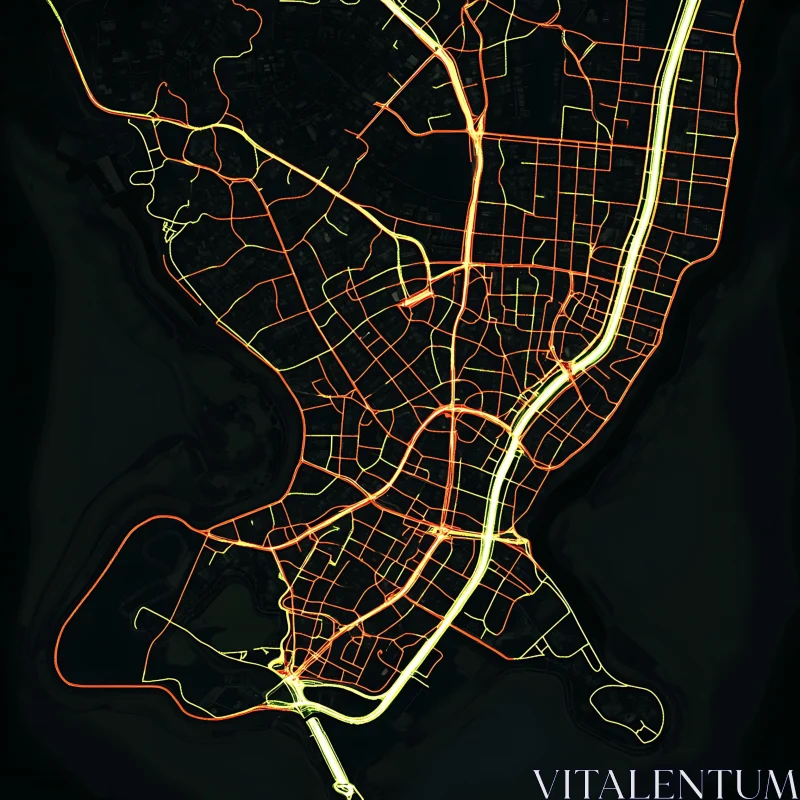 Brightly Lit Urban Road Layout AI Image