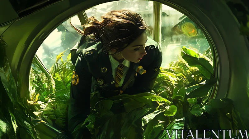 AI ART Uniformed Woman Amidst Greenery