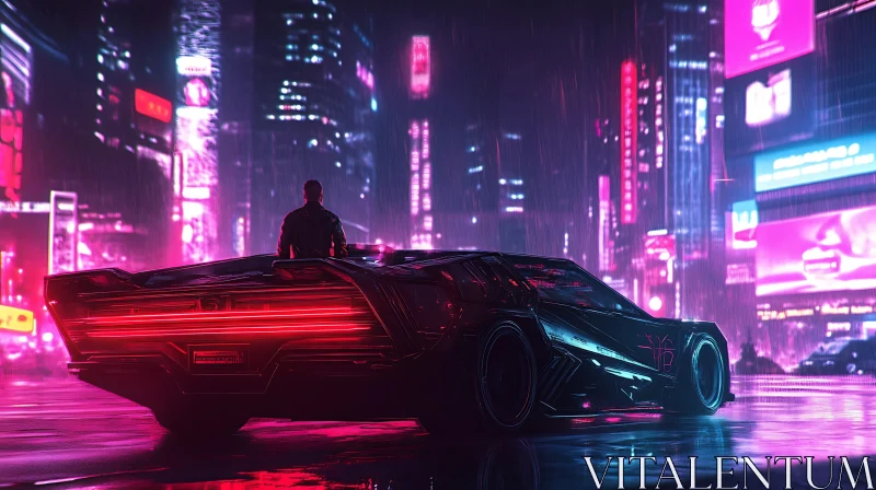 Cyberpunk World: Neon Lights and Futuristic Car AI Image