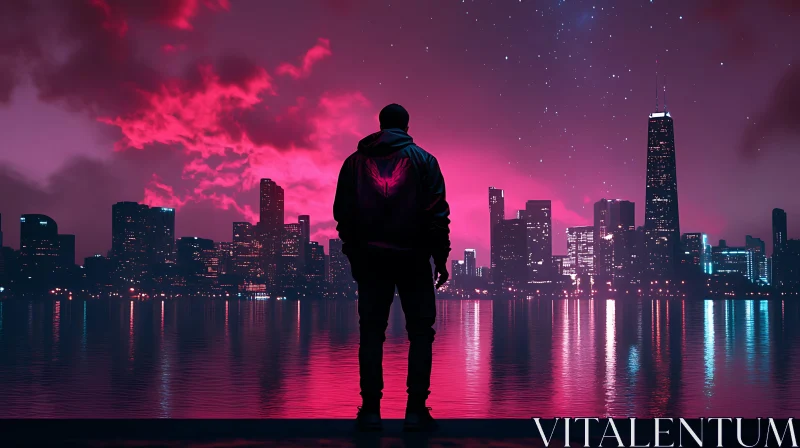 Urban Silhouette Against a Colorful Skyline AI Image