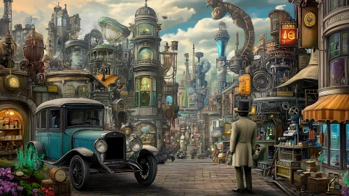 Futuristic Steampunk City with Vintage Elements