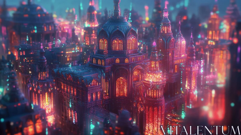 AI ART Magical Nighttime City with Illuminated Architectural Wonders