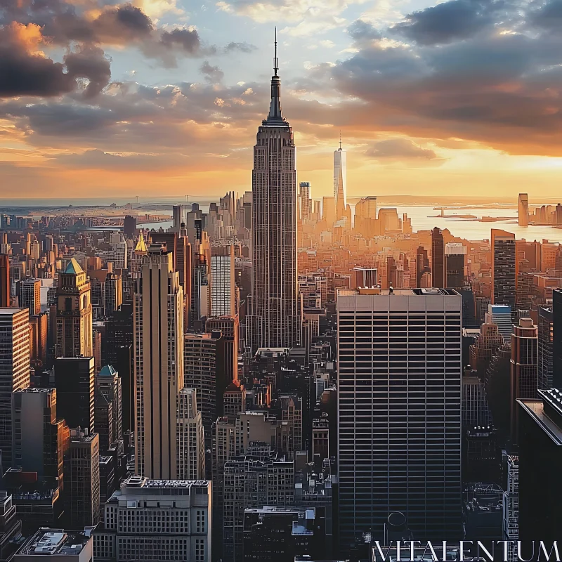 Urban Sunset with Iconic Cityscape AI Image