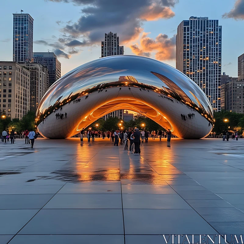 Glistening City Landmark at Dusk AI Image