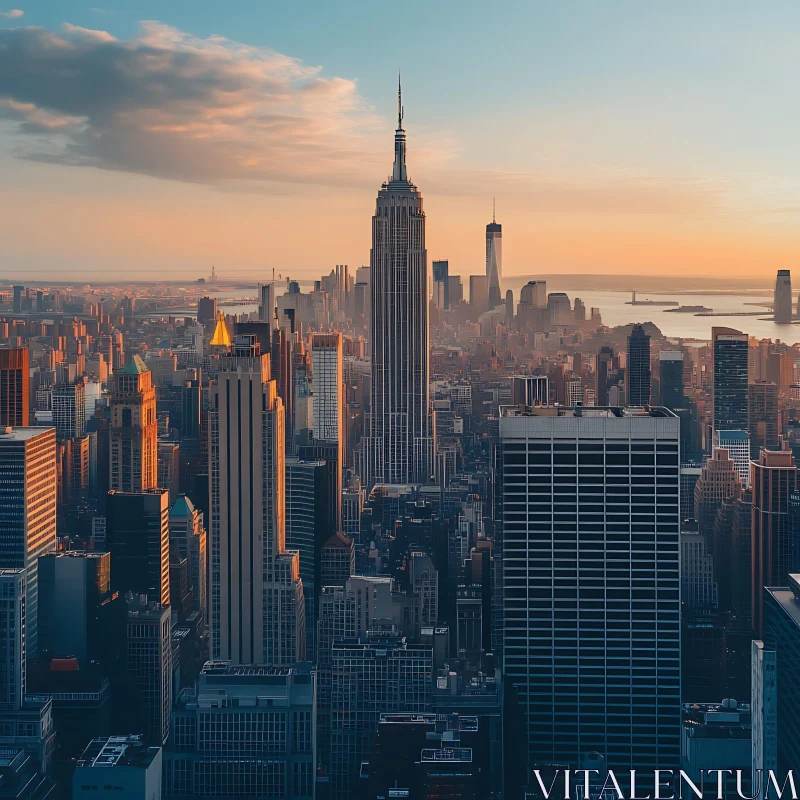 Cityscape at Sunset with Prominent Skyscrapers AI Image