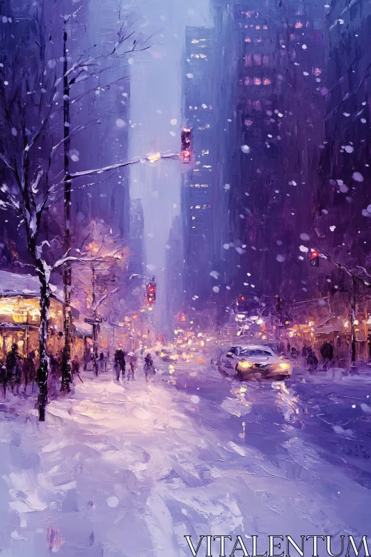 Snowy City Street at Dusk AI Image