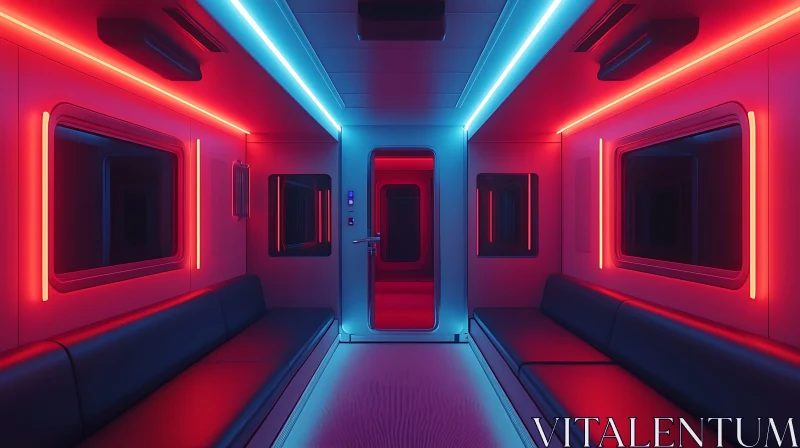 Modern Neon-Lit Train Interior AI Image