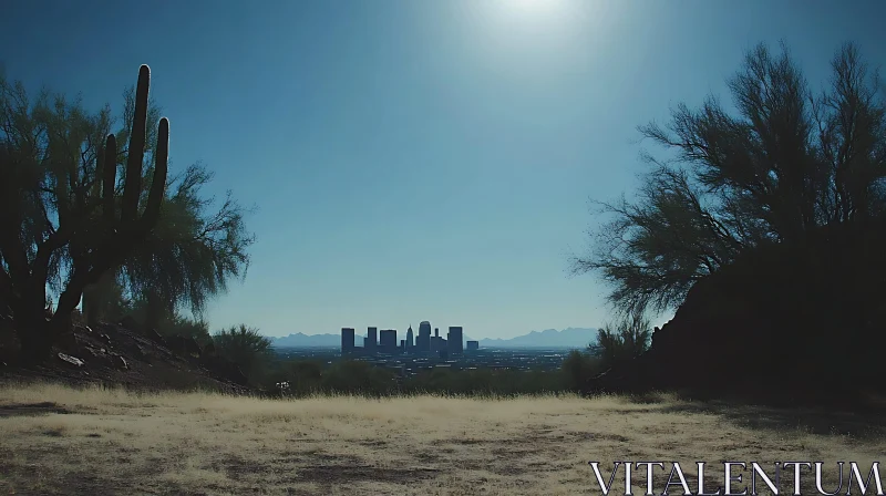 AI ART Serene Desert Scene with City View and Cacti