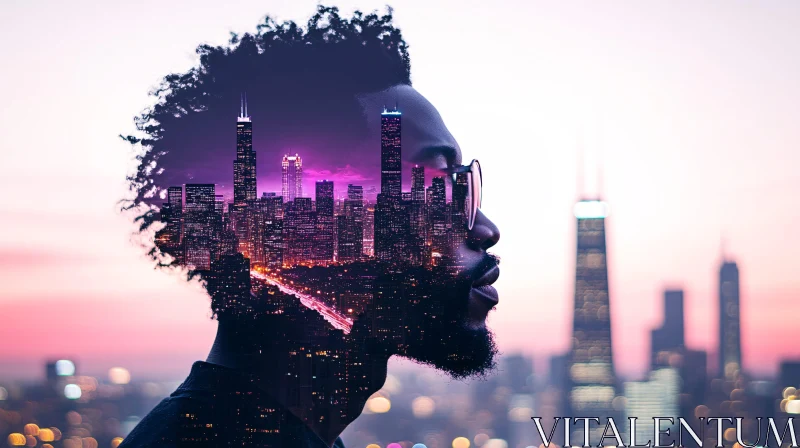 Urban Life Inside Man's Silhouette AI Image