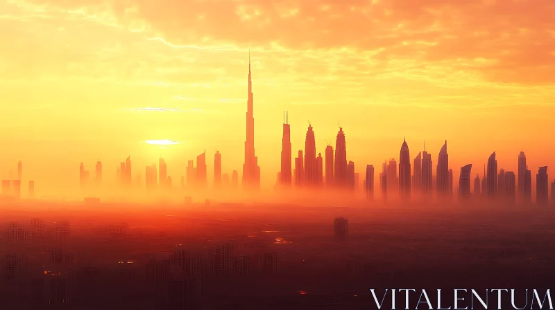 AI ART Golden Sunset Embracing a Skyscraper-laden Skyline