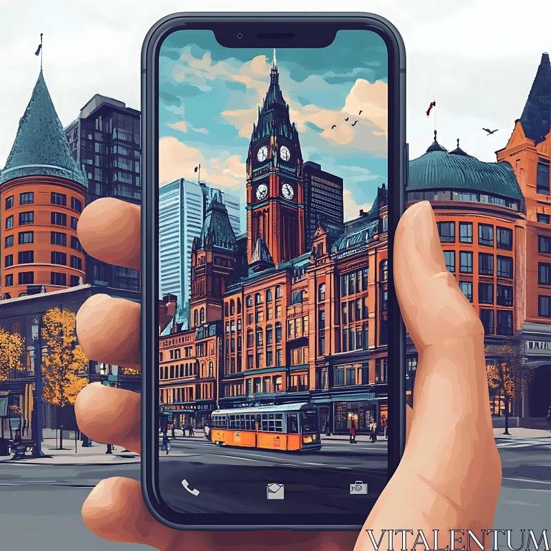 AI ART City Reflection in Smartphone