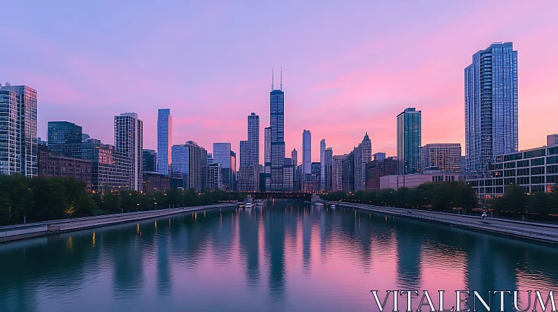 AI ART Urban Skyline at Dusk