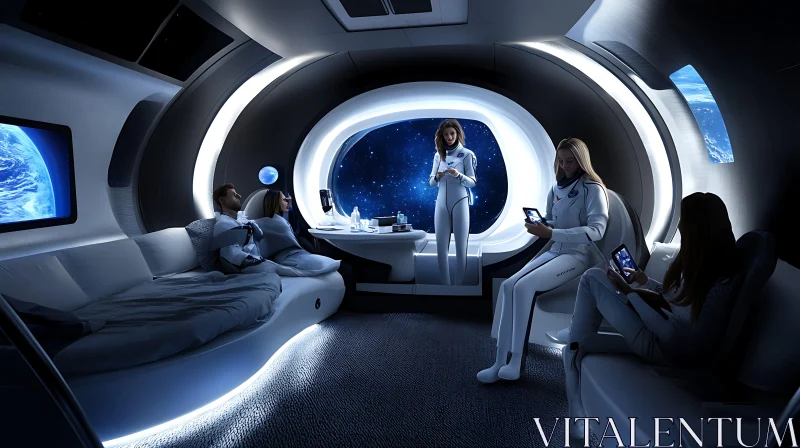 Modern Astronauts in a High-tech Space Cabin AI Image