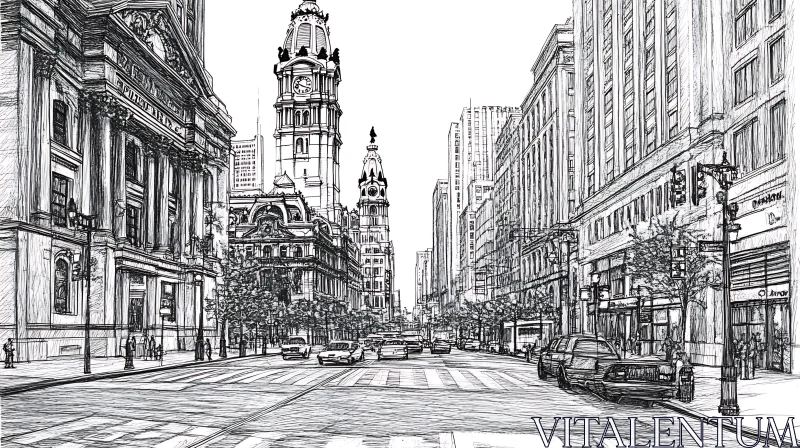 AI ART Urban Street Drawing Featuring Historical Architecture