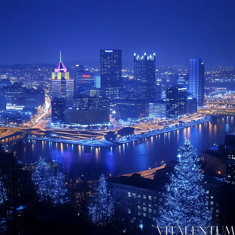 AI ART Illuminated Urban Skyline at Night