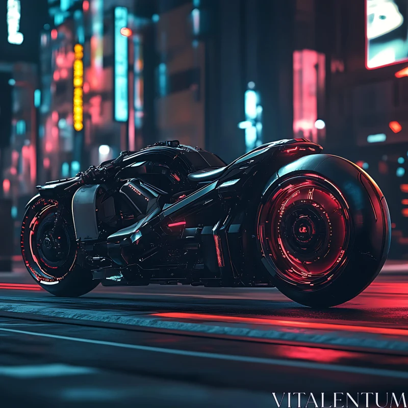 Neon-lit Urban Motorbike in Modern Cityscape AI Image