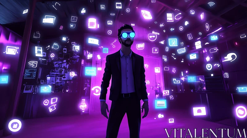 Neon VR Experience with Glowing Icons AI Image