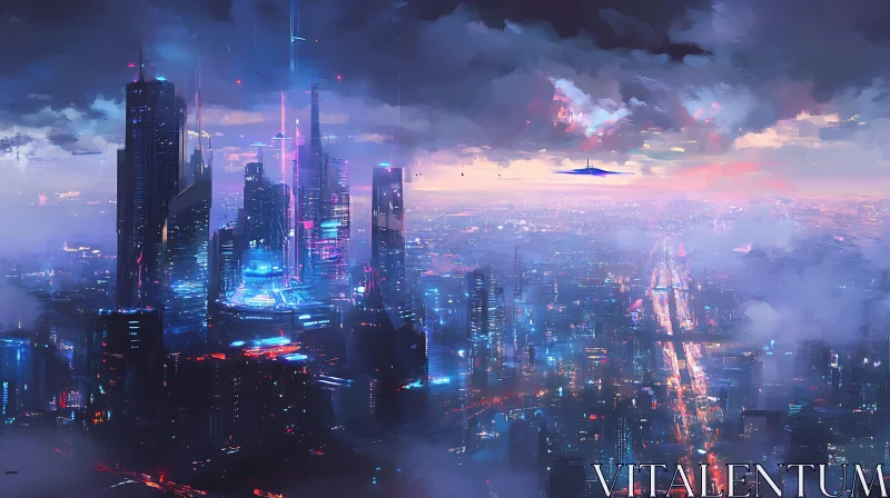 AI ART Neon-Drenched Futuristic City at Night