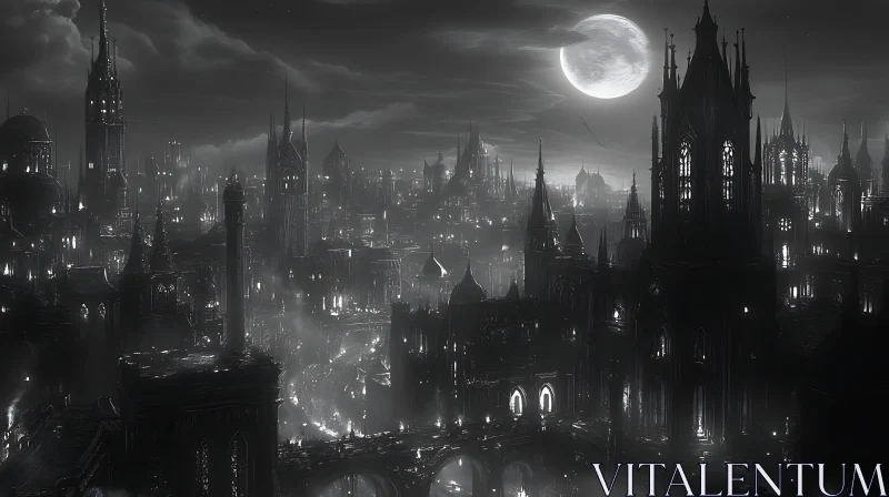 AI ART Moonlit Gothic Metropolis Enveloped in Mystery