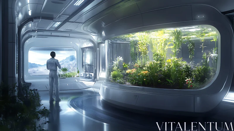 Advanced Space Greenhouse with Lush Vegetation AI Image