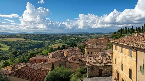 Scenic View of Italian Village and Rolling Hills