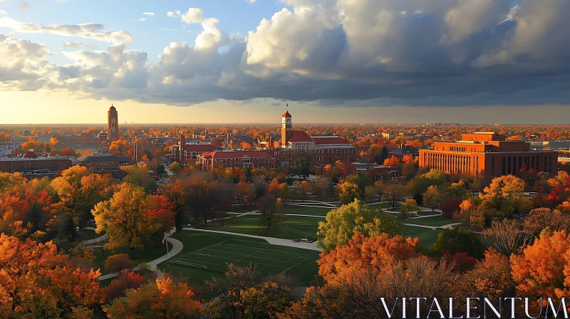 Autumn Cityscape with Fall Foliage and Classic Buildings AI Image