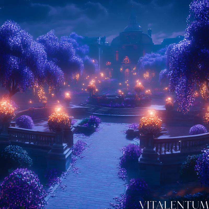 Mysterious Illuminated Garden at Night AI Image