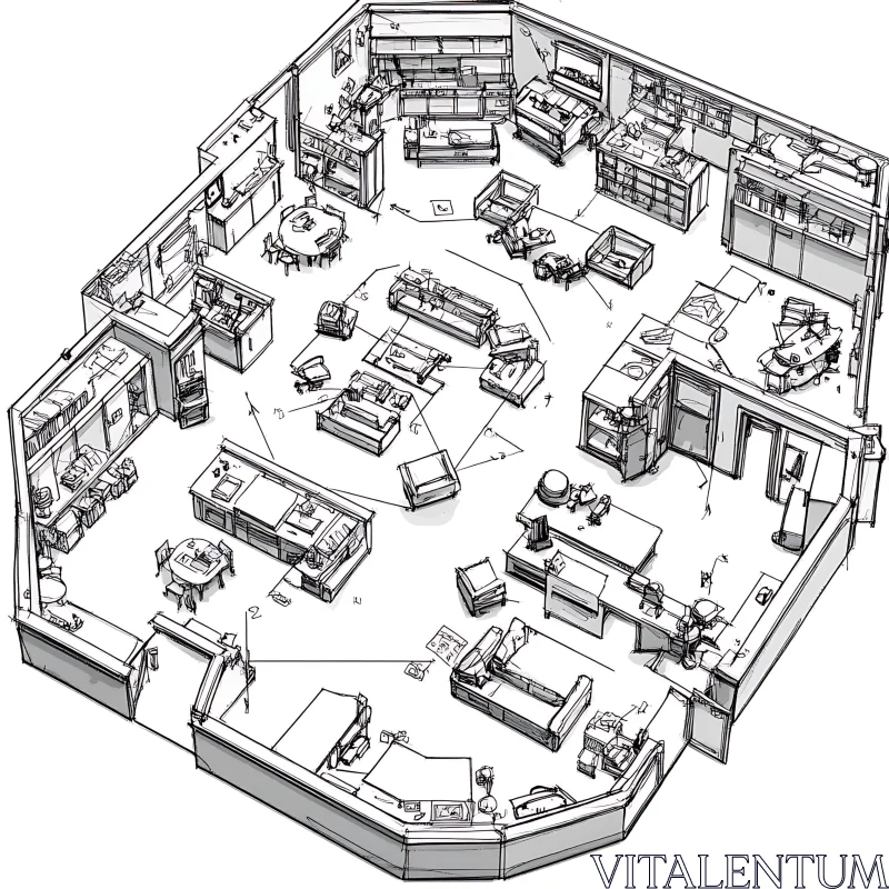 Detailed Interior Design Floor Plan Sketch AI Image