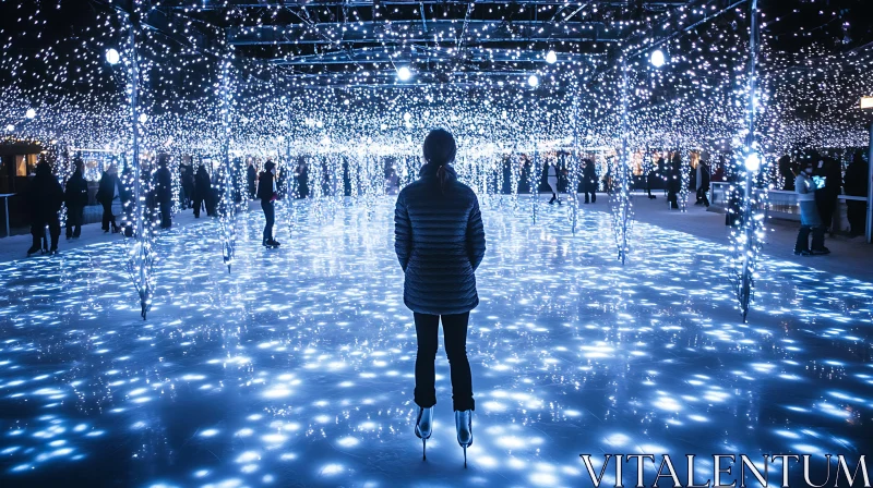 Suspended Lights Installation with Glowing Floor AI Image