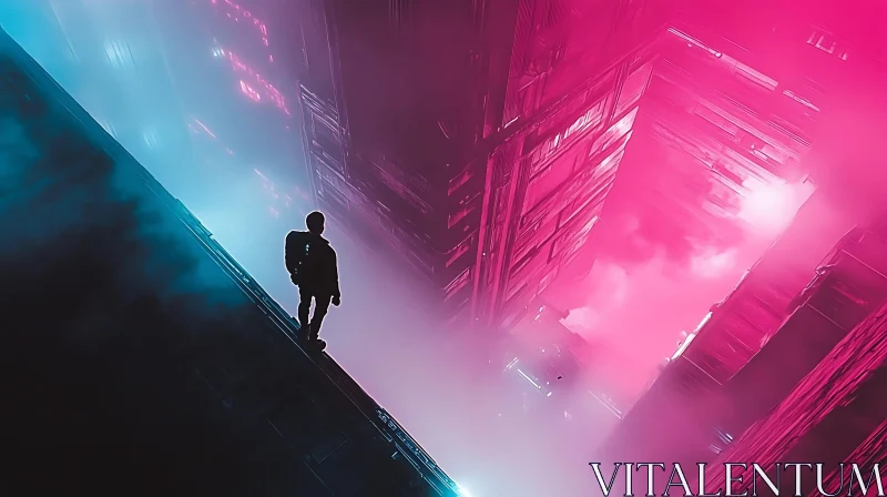 Cyberpunk Silhouette in Neon-Lit City AI Image