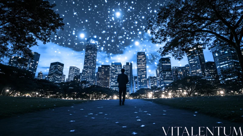 AI ART Urban Skyline Under a Starry Sky