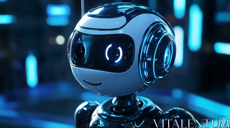 Smiling Robot in Futuristic Setting AI Image