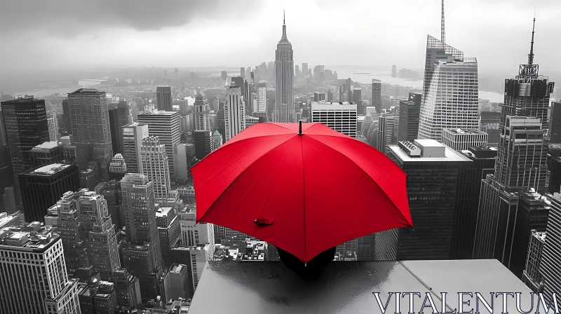 New York City View with Red Umbrella AI Image