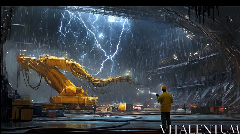 AI ART Thunderstorm Over Industrial Construction Site