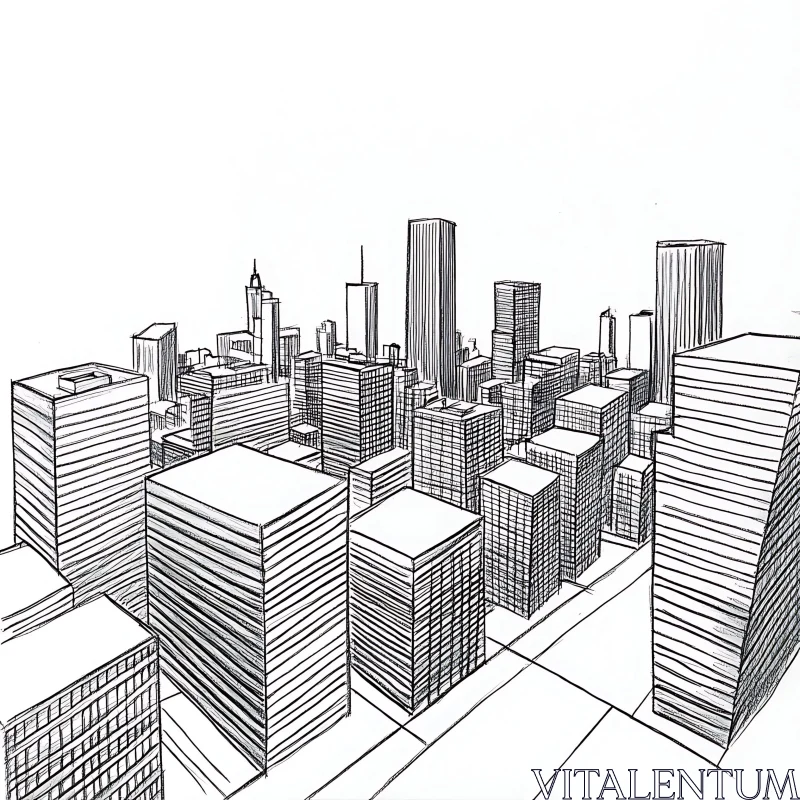 Urban Skyline Drawing in Monochrome AI Image