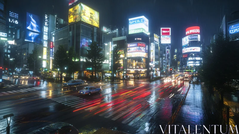 AI ART Neon Urban Intersection in Rainy Night