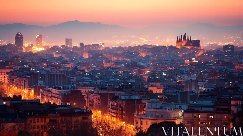 AI ART City Lights at Sunset with Historic Skyline