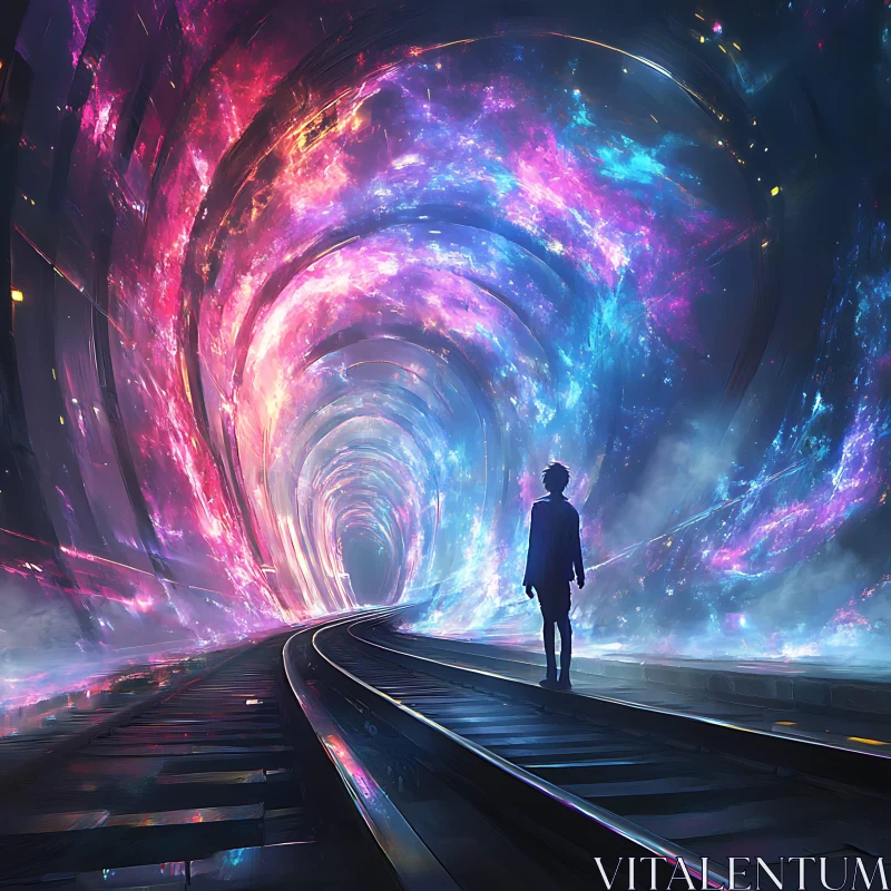 Mystical Tunnel with Vivid Cosmic Colors AI Image