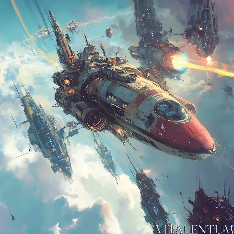 Spaceships Flying in the Clouds of the Future AI Image