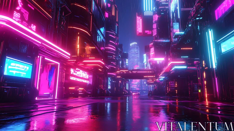 Urban Cyberpunk Night Scene AI Image