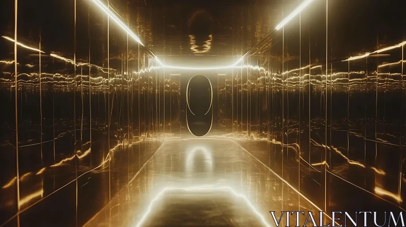 Futuristic Illuminated Golden Hallway AI Image