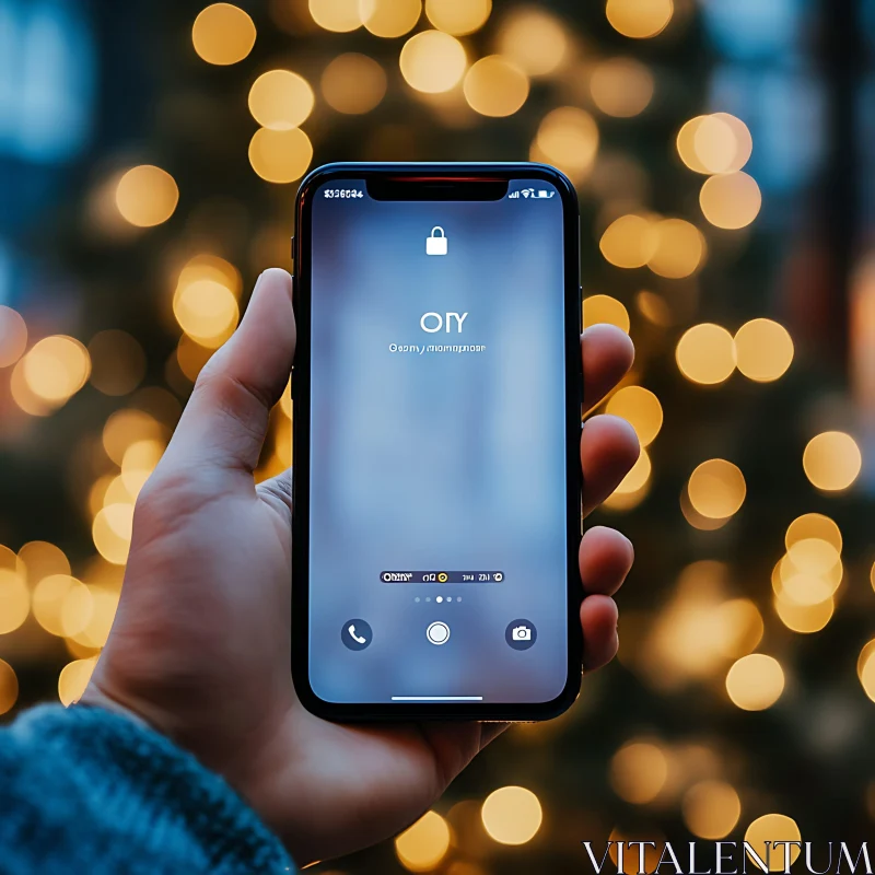 Smartphone with Warm Bokeh in the Background in Hand AI Image
