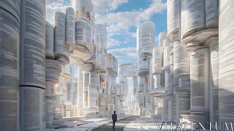 Towering Book Columns in Surreal Architecture AI Image