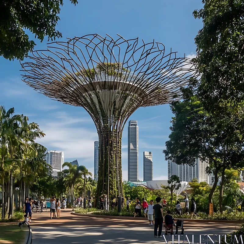 Modern Urban Park with Unique Tree Structure AI Image