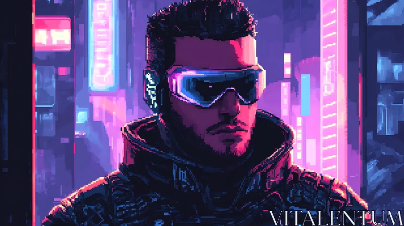 Futuristic Urban Character with Neon Cityscape AI Image