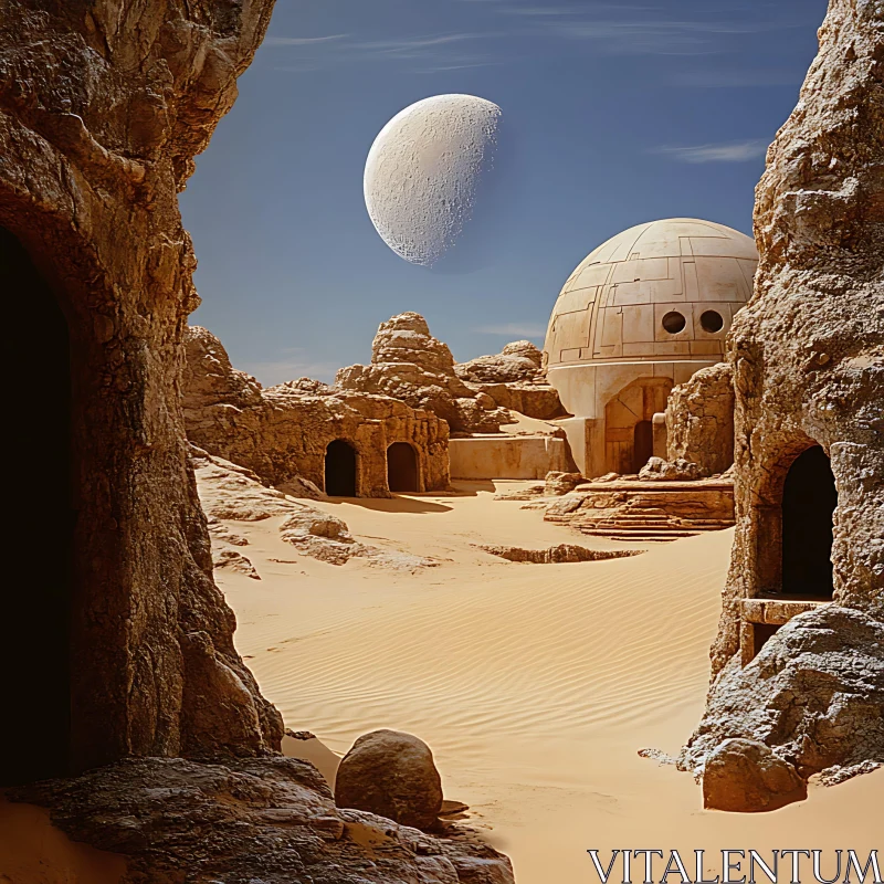 AI ART Mystical Moonlit Desert Architecture