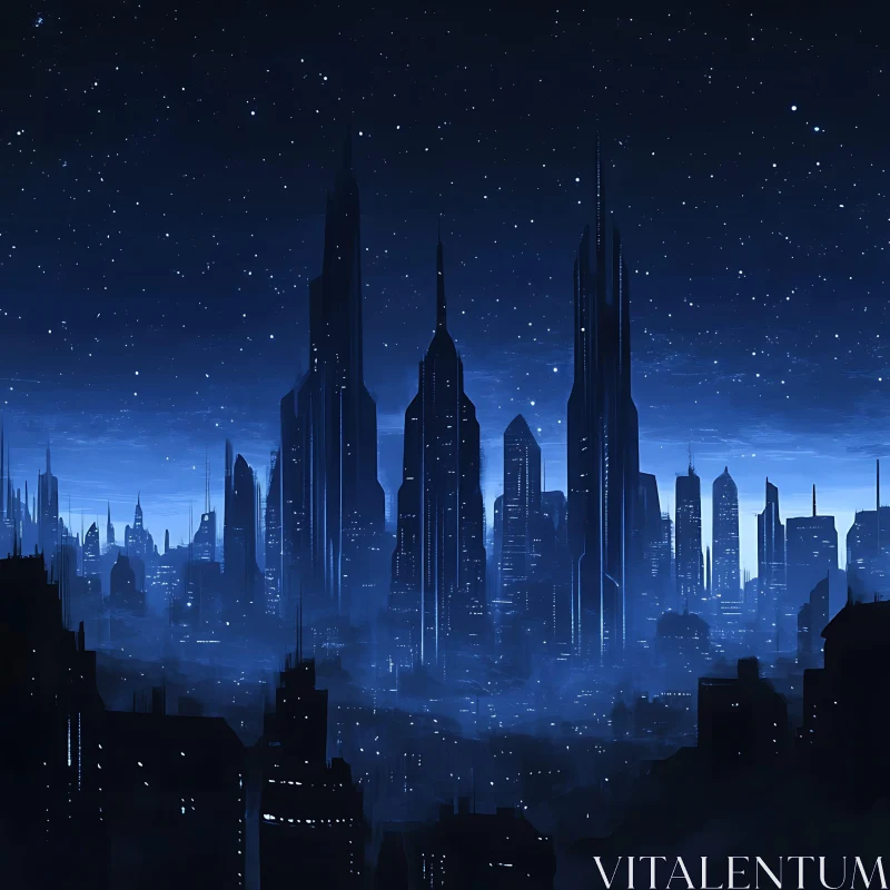 AI ART Nighttime Skyline of a Futuristic City